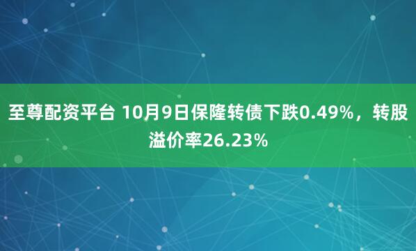至尊配资平台 10月9日保隆转债下跌0.49%，转股溢价率26.23%